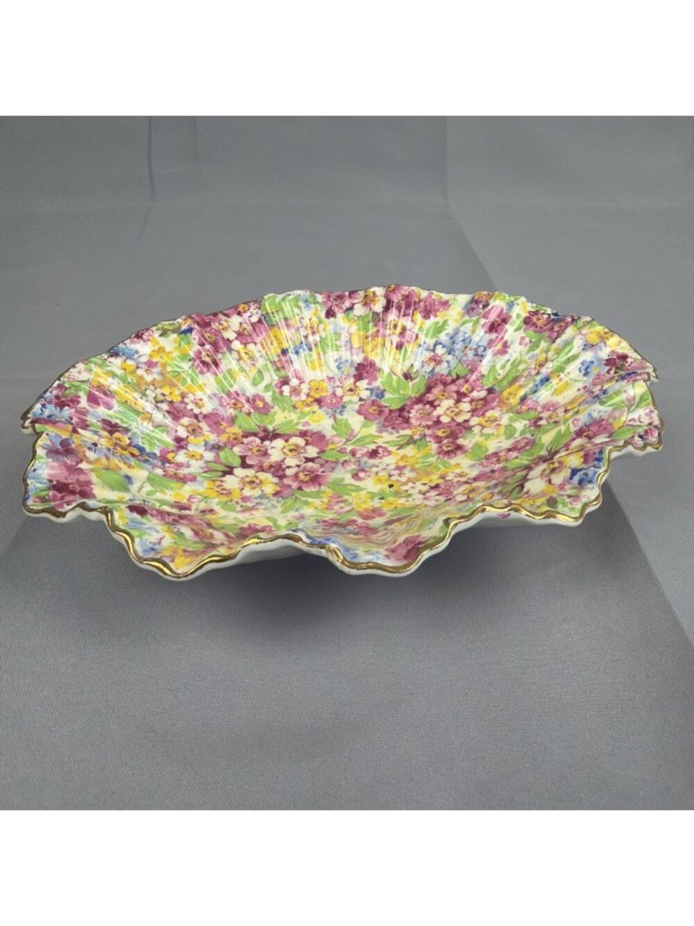 VTG James Kent Apple Blossom Chintz England Ruffled Bowl 1930’s 7” CottageCore